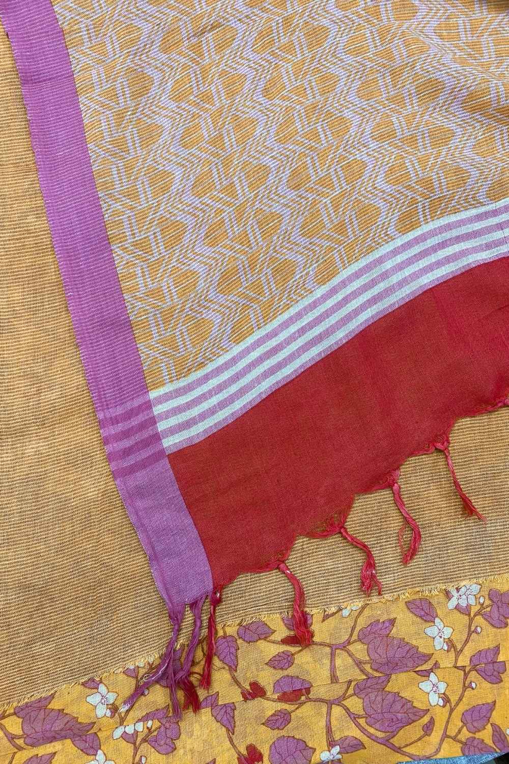A Stitch of Summer Handwoven Mulmul Cotton Printed Saree - Image 8