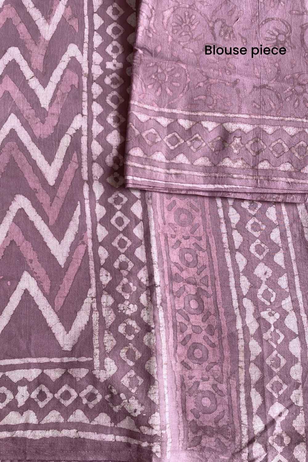 Berry Pink - Dabu Hand Block Print Mulmul Cotton Bagru Saree - Image 9