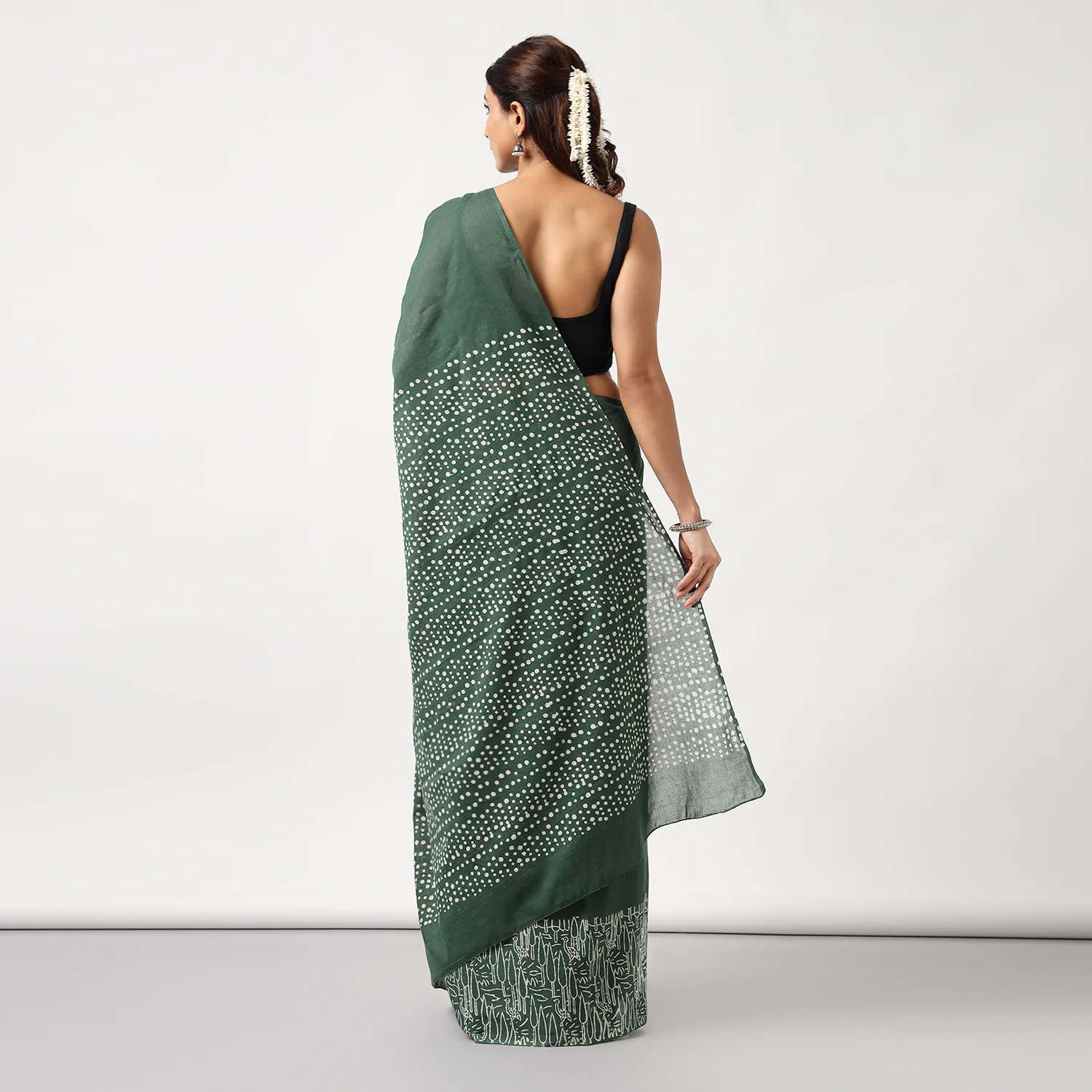 Birdsong - Hand Block Print Mulmul Cotton Bagru Saree - Image 3