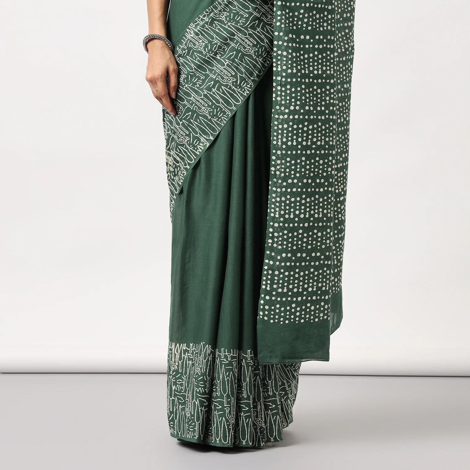 Birdsong - Hand Block Print Mulmul Cotton Bagru Saree - Image 7