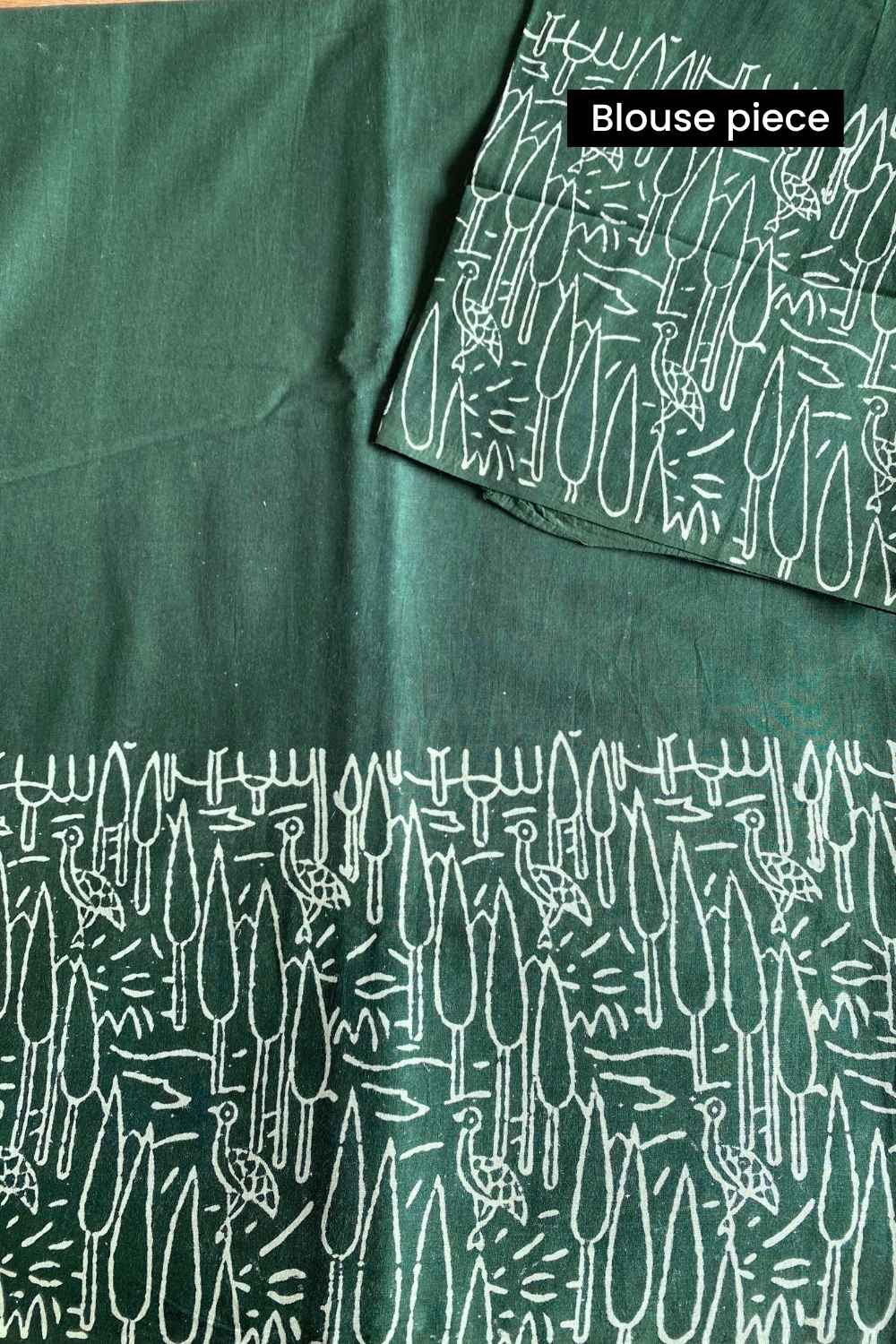 Birdsong - Hand Block Print Mulmul Cotton Bagru Saree - Image 9