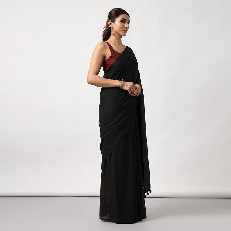 Black Beauty- Hand Dyed Mulmul Cotton Saree - Image 3