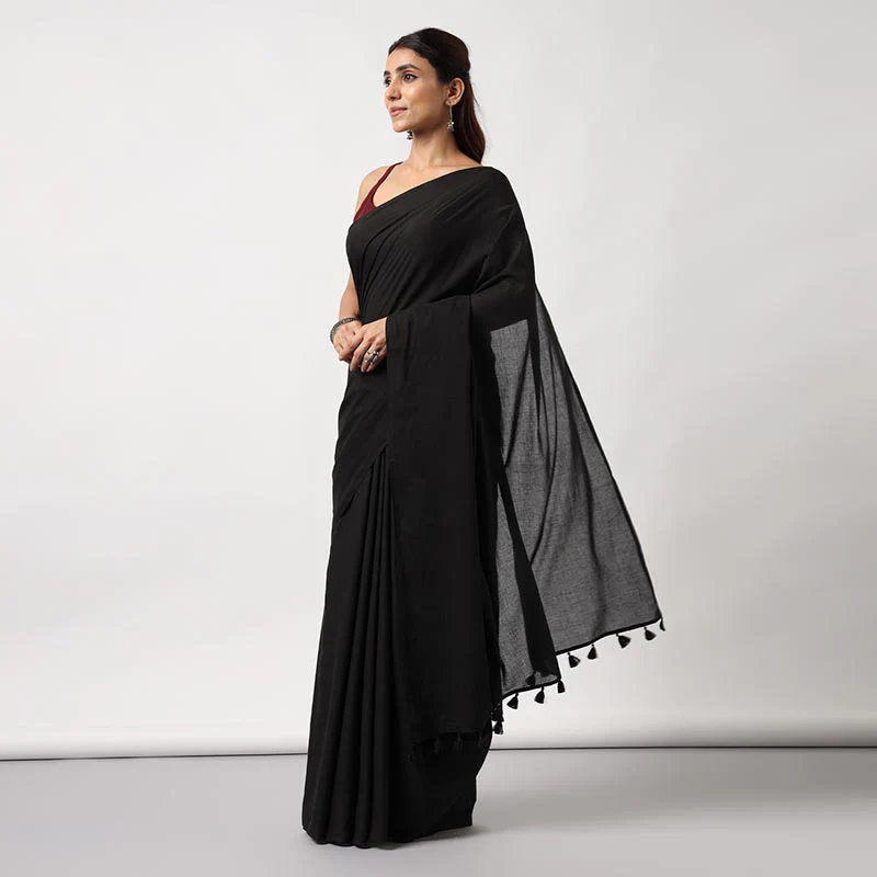 Black Beauty- Hand Dyed Mulmul Cotton Saree - Image 4