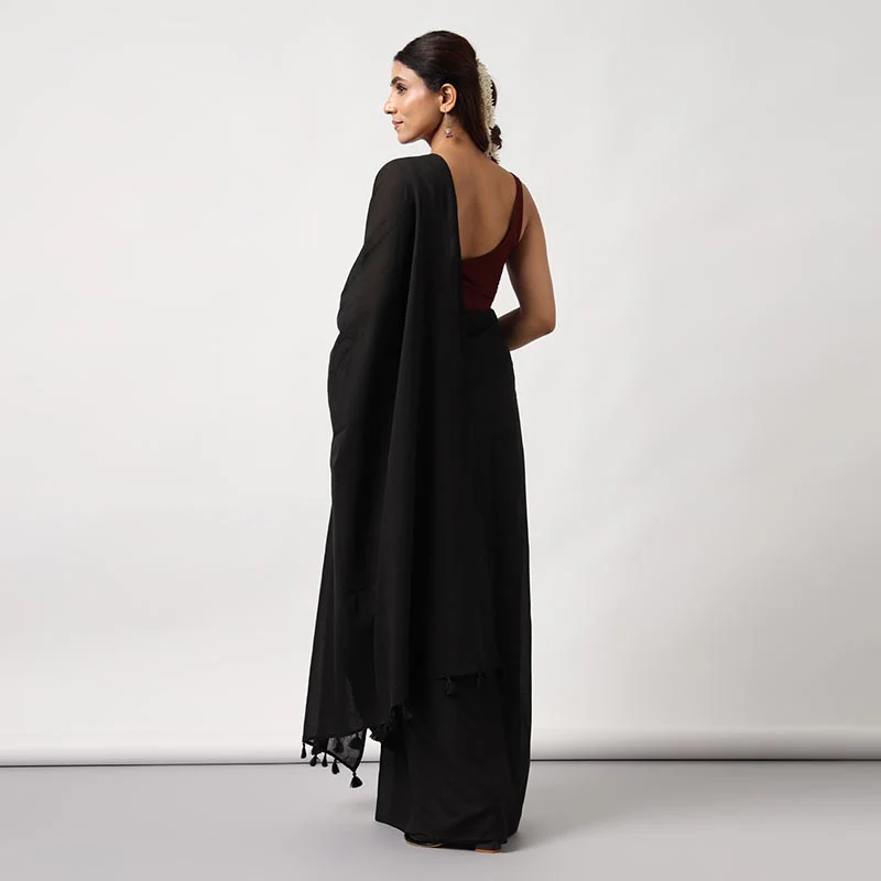 Black Beauty- Hand Dyed Mulmul Cotton Saree - Image 5
