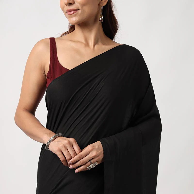 Black Beauty- Hand Dyed Mulmul Cotton Saree - Image 6