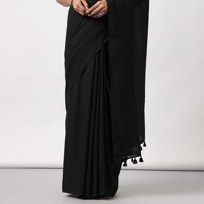Black Beauty- Hand Dyed Mulmul Cotton Saree - Image 7