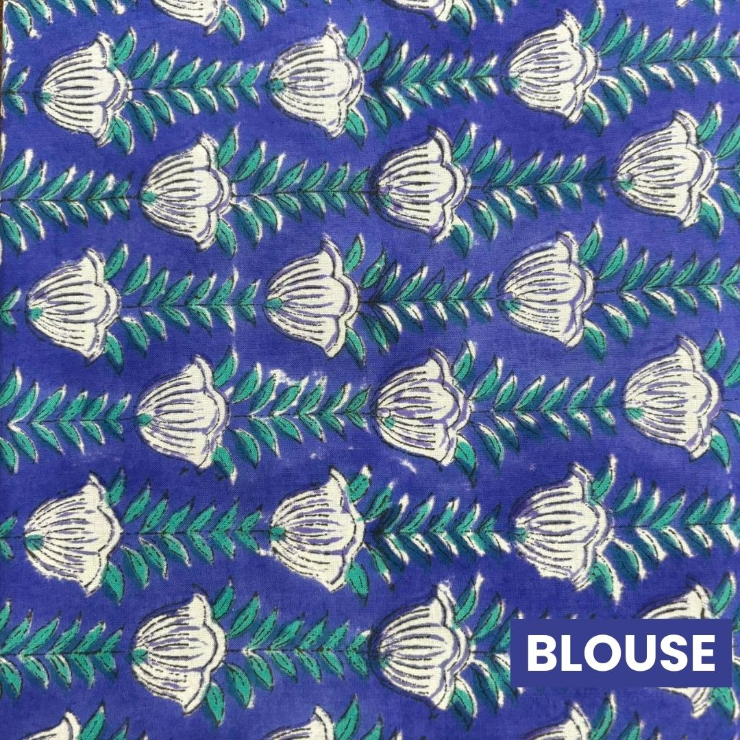 Blue & Green Ombre Organza Saree with Printed Blouse Fabric - Image 11