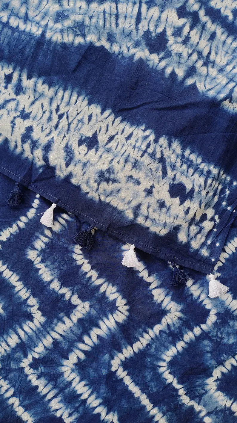 Blue Moon - Tie-Dye Mulmul Cotton Bagru Saree - Image 8