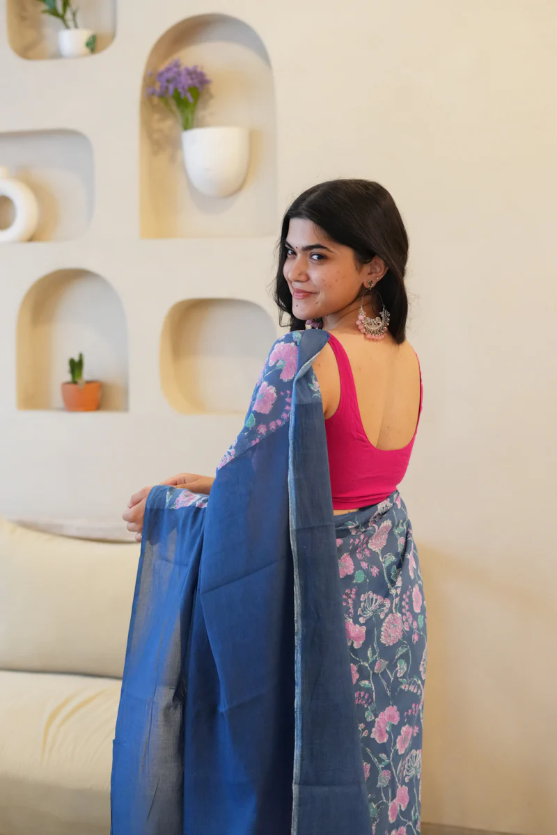 Breeze & Bloom Printed Mulmul Cotton Saree - Image 3