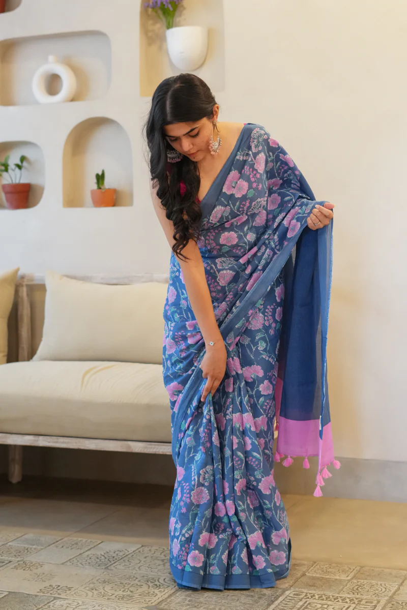 Breeze & Bloom Printed Mulmul Cotton Saree - Image 6
