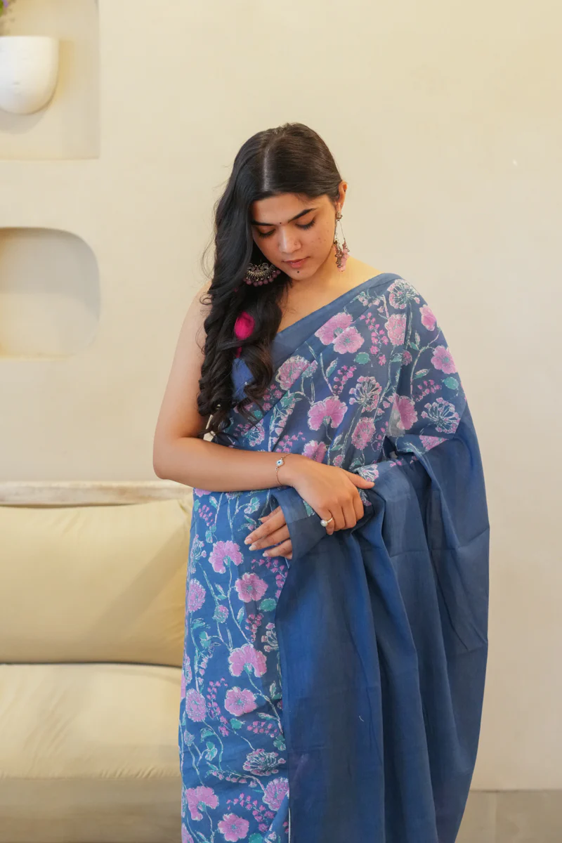 Breeze & Bloom Printed Mulmul Cotton Saree - Image 7