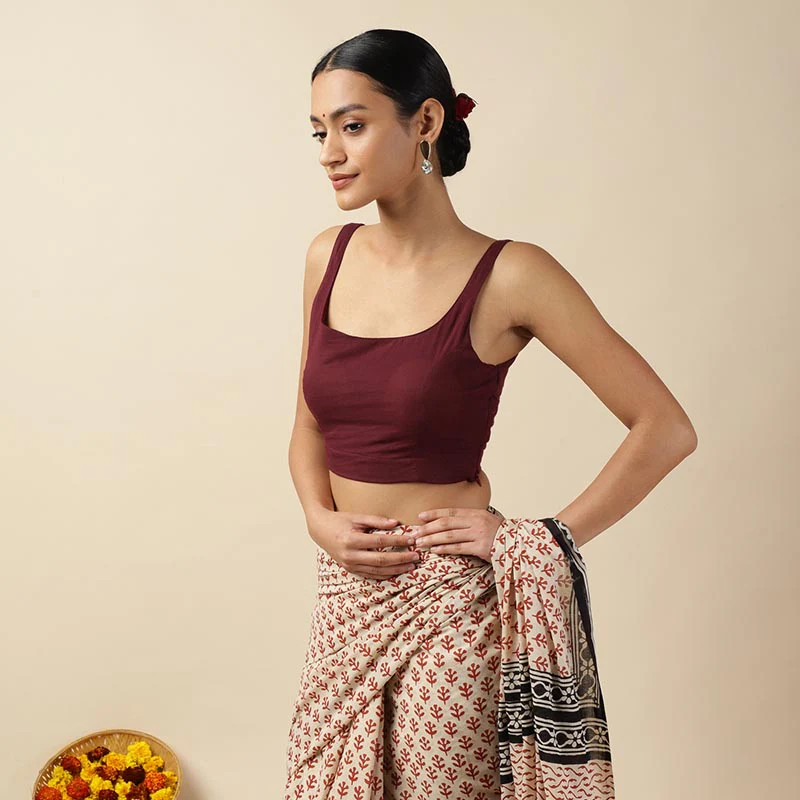 Black Cotton Sleeveless Readymade Blouse with U neck - Image 14