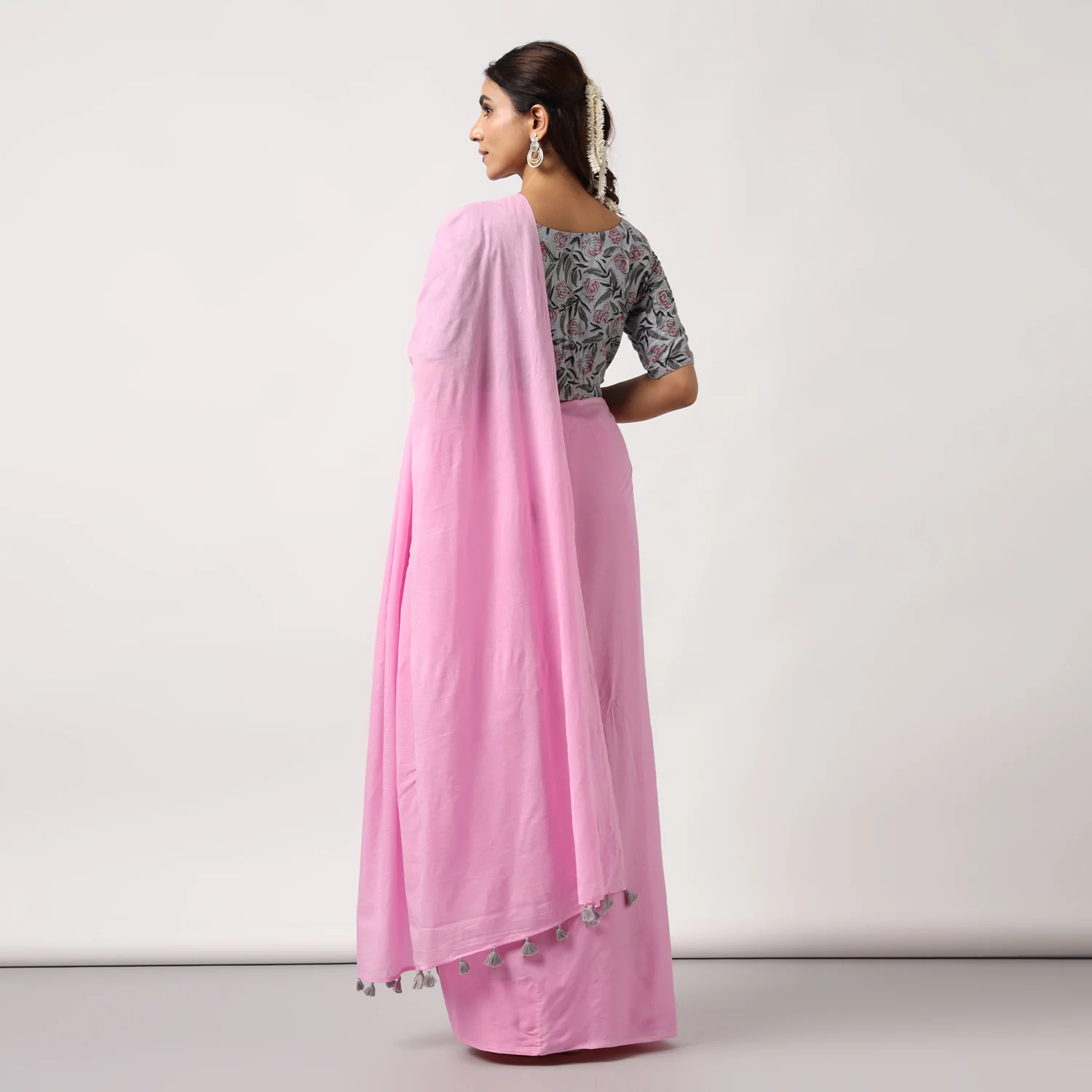 Candyfloss Pink - Mulmul Cotton Saree with Tassels - Image 5