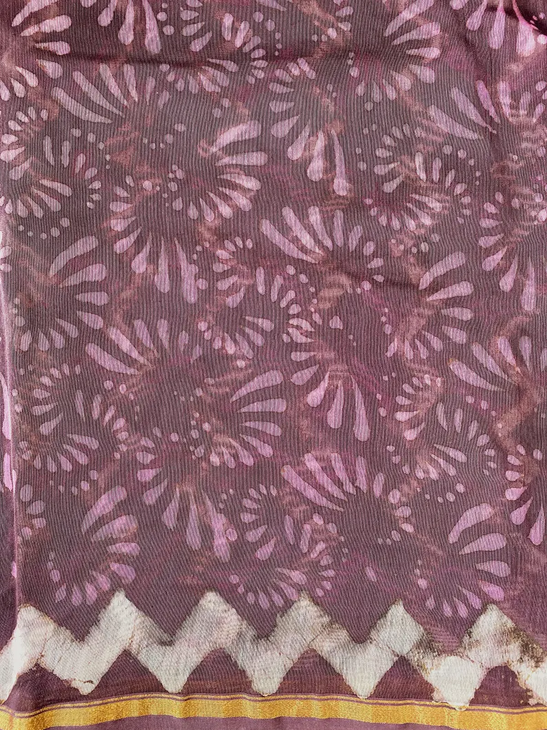 Charu - Purple Dabu Hand Block Print Chanderi Silk Saree - Image 5