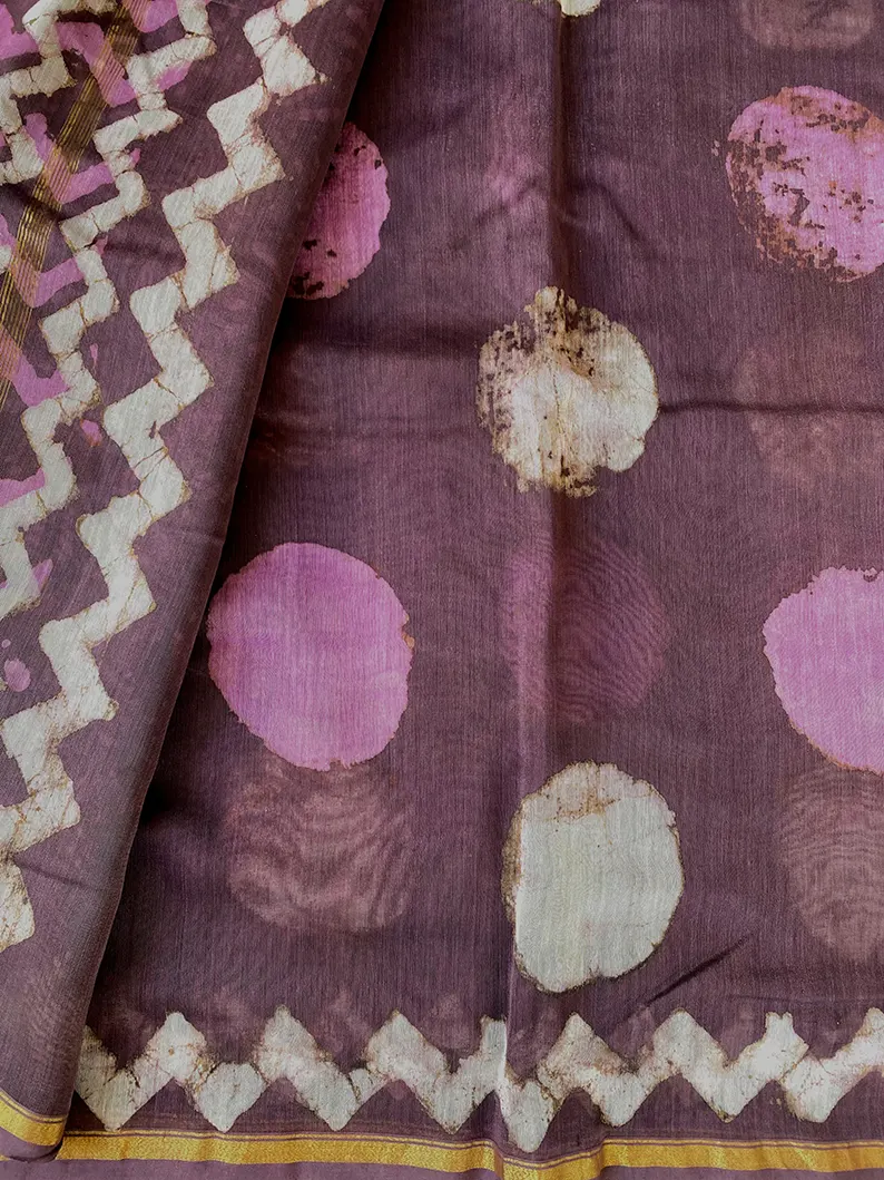 Charu - Purple Dabu Hand Block Print Chanderi Silk Saree - Image 6