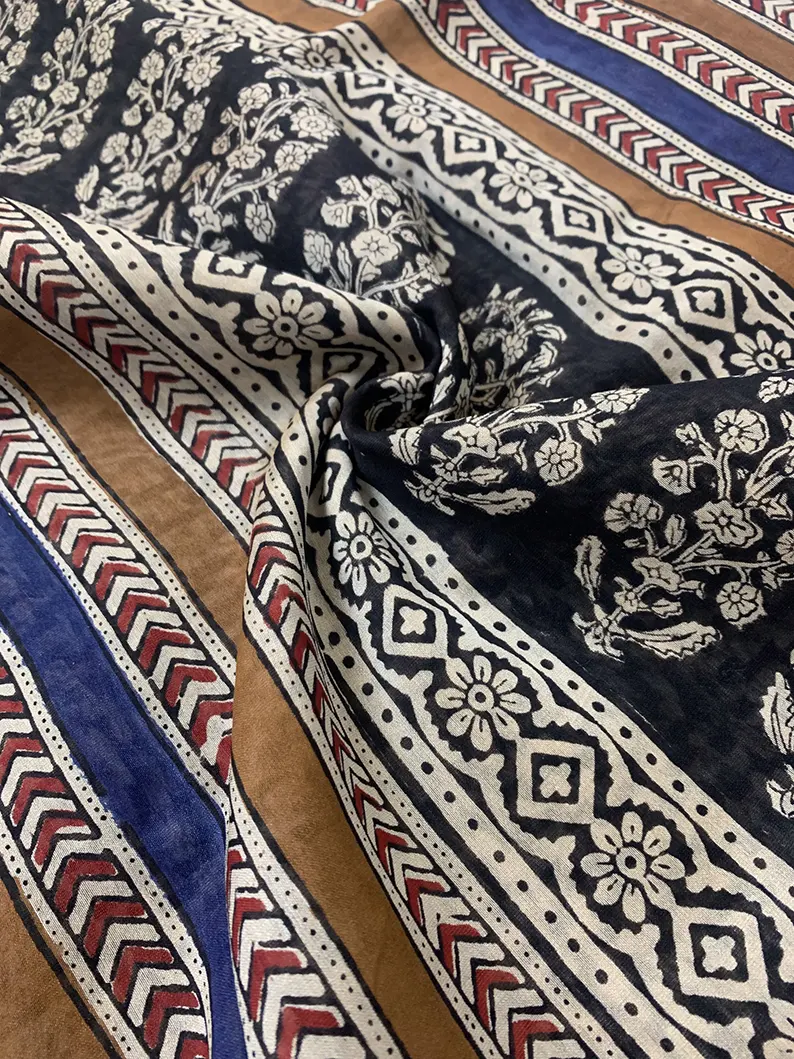 Chinese Checkers- Hand Block Print Chanderi Silk Saree - Image 6