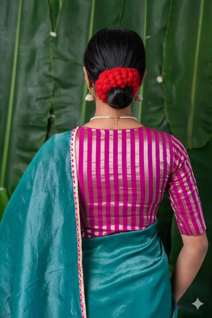 Crochet Flower Gajra Scrunchie Handmade Red - Image 4