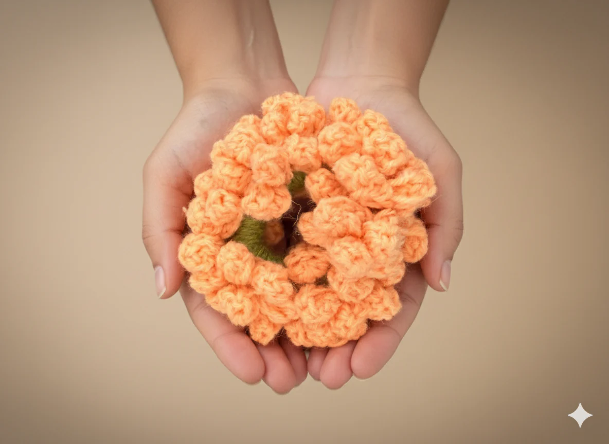 Crochet Flower Gajra Scrunchie Handmade Orange - Image 3