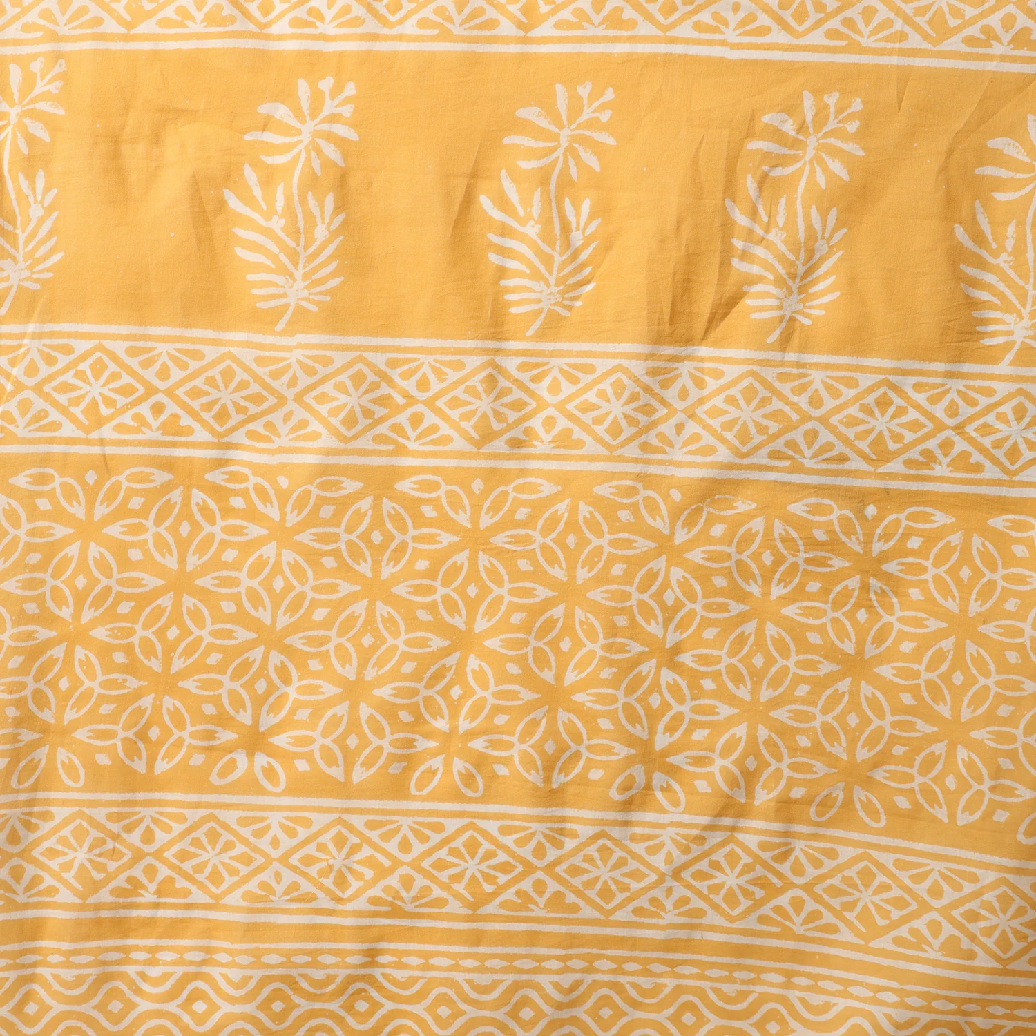 Dandelions in the Sky - Yellow Hand Block Print Mulmul Cotton Bagru Saree - Image 8
