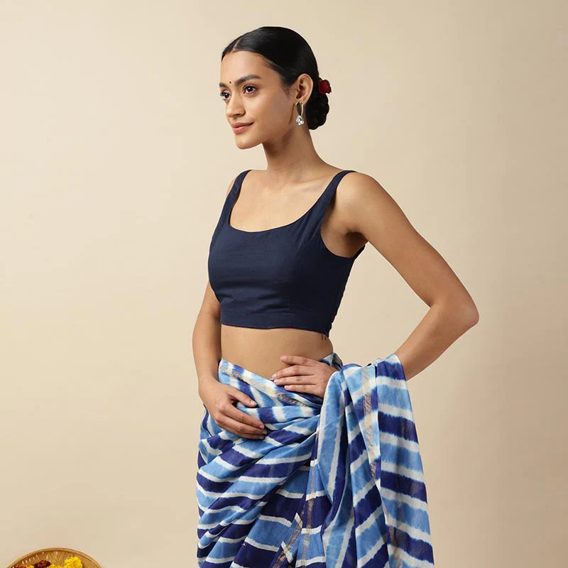 Black Cotton Sleeveless Readymade Blouse with U neck - Image 19