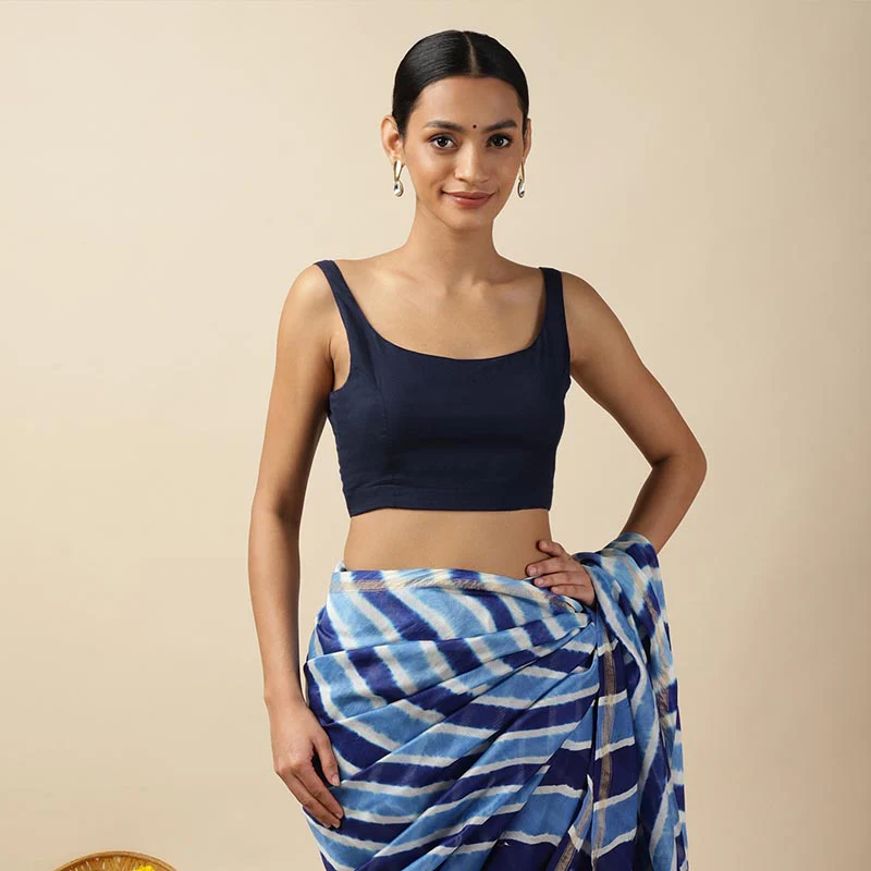 Black Cotton Sleeveless Readymade Blouse with U neck - Image 18