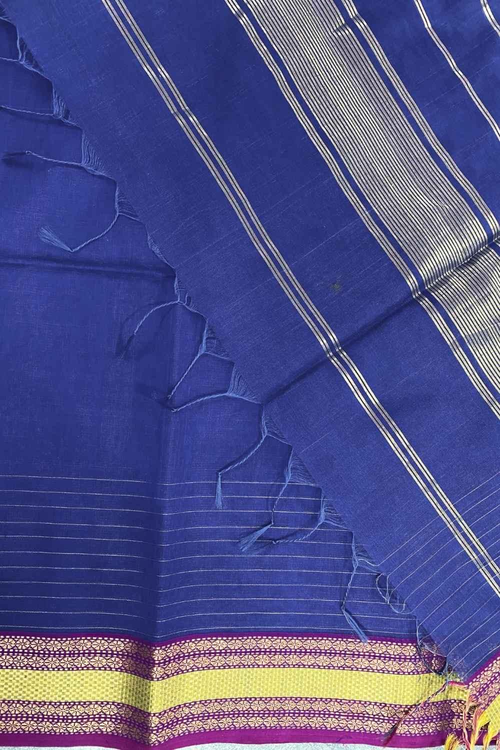 Dark blue Pure Silk Cotton Maheshwari Saree - Image 8