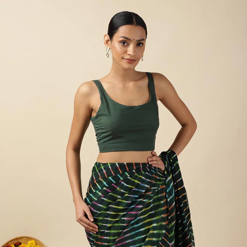 Black Cotton Sleeveless Readymade Blouse with U neck - Image 15