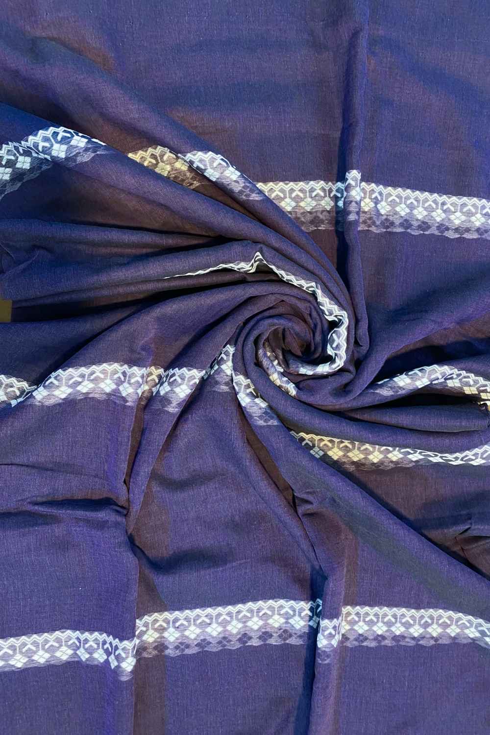 Dark Purple Handwoven Mulmul Cotton Saree - Image 9