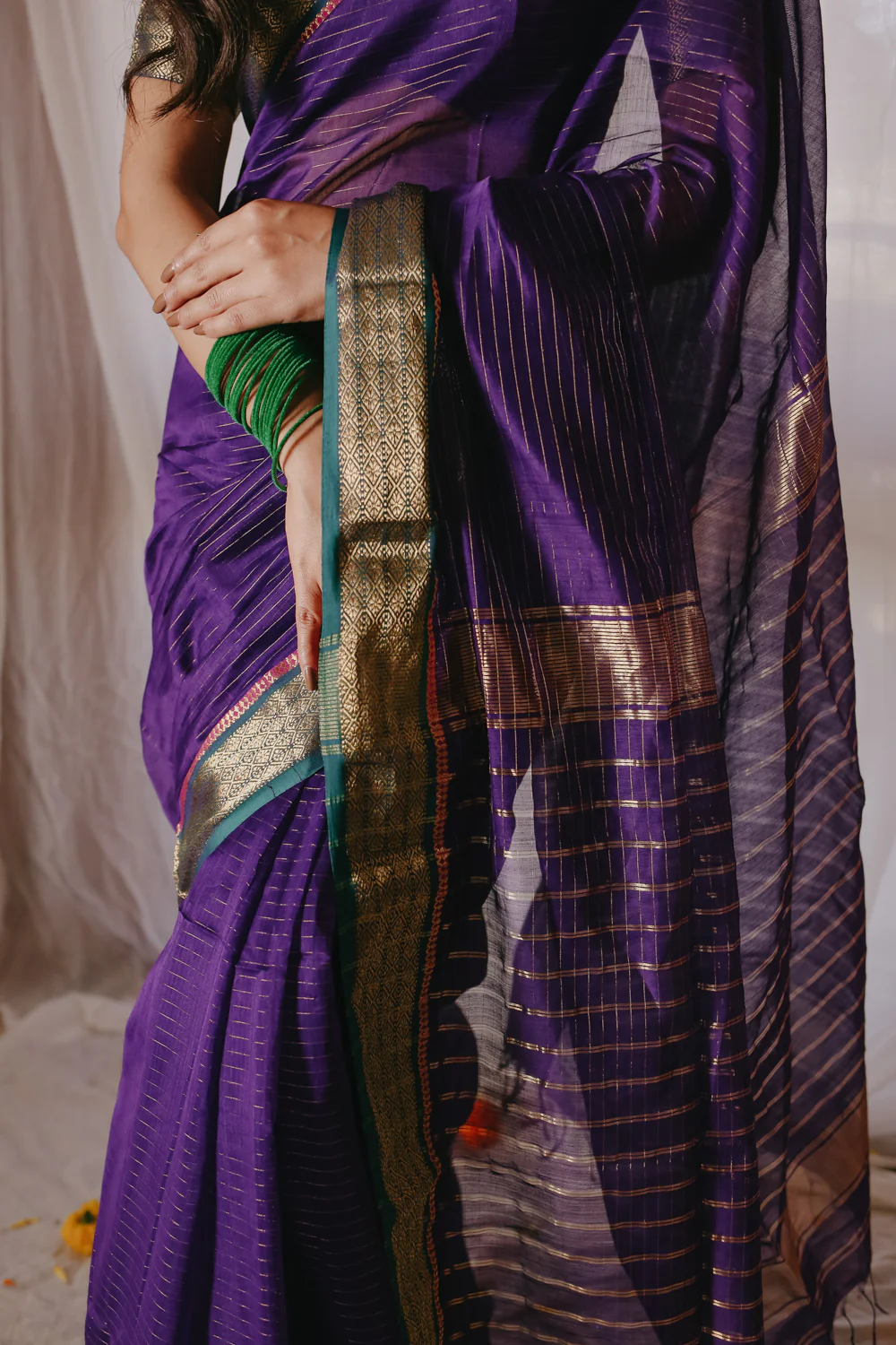 Dark Purple Pure Silk Cotton Maheshwari Saree - Image 6