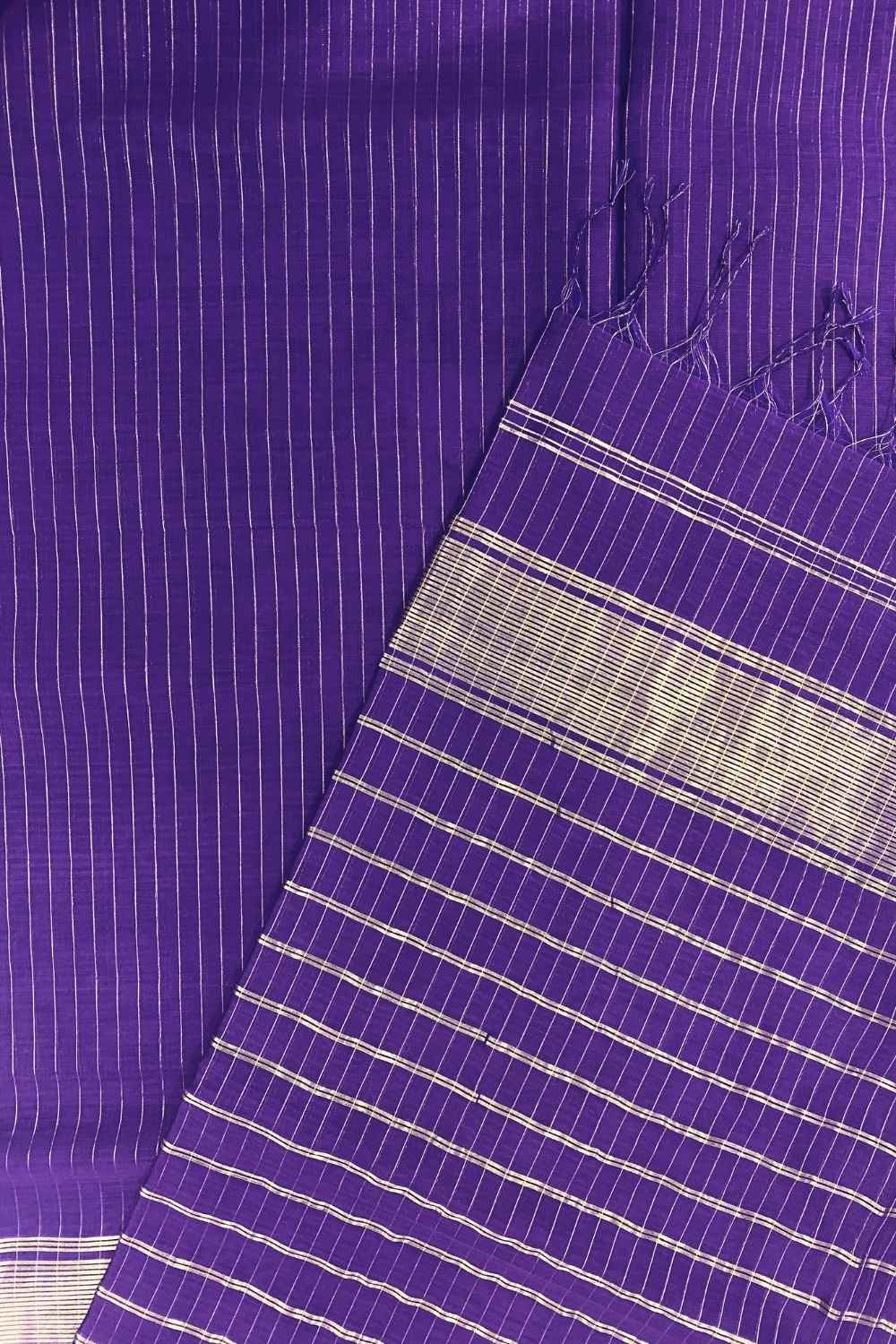 Dark Purple Pure Silk Cotton Maheshwari Saree - Image 9