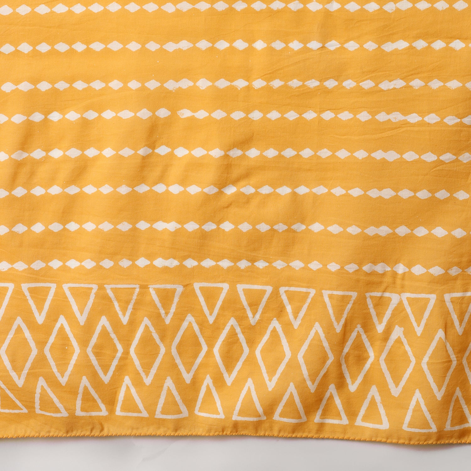Drizzle in Backyard - Yellow Hand Block Print Mulmul Cotton Bagru Saree - Image 7