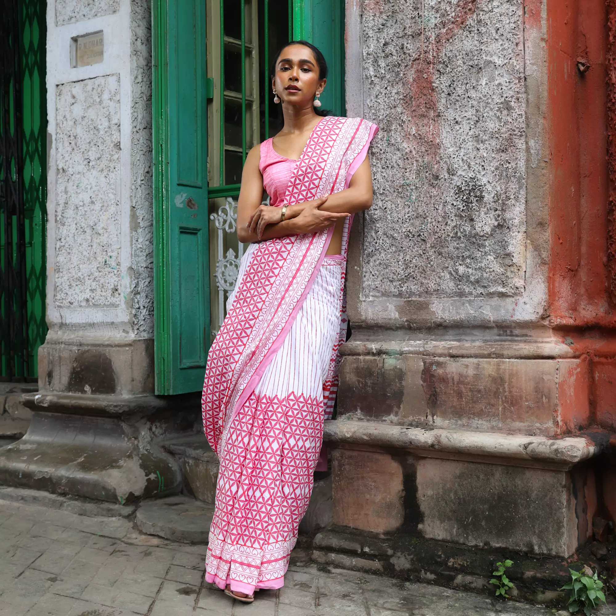 Evening Raga - Mul Cotton Hand Block Printed Saree - Image 3