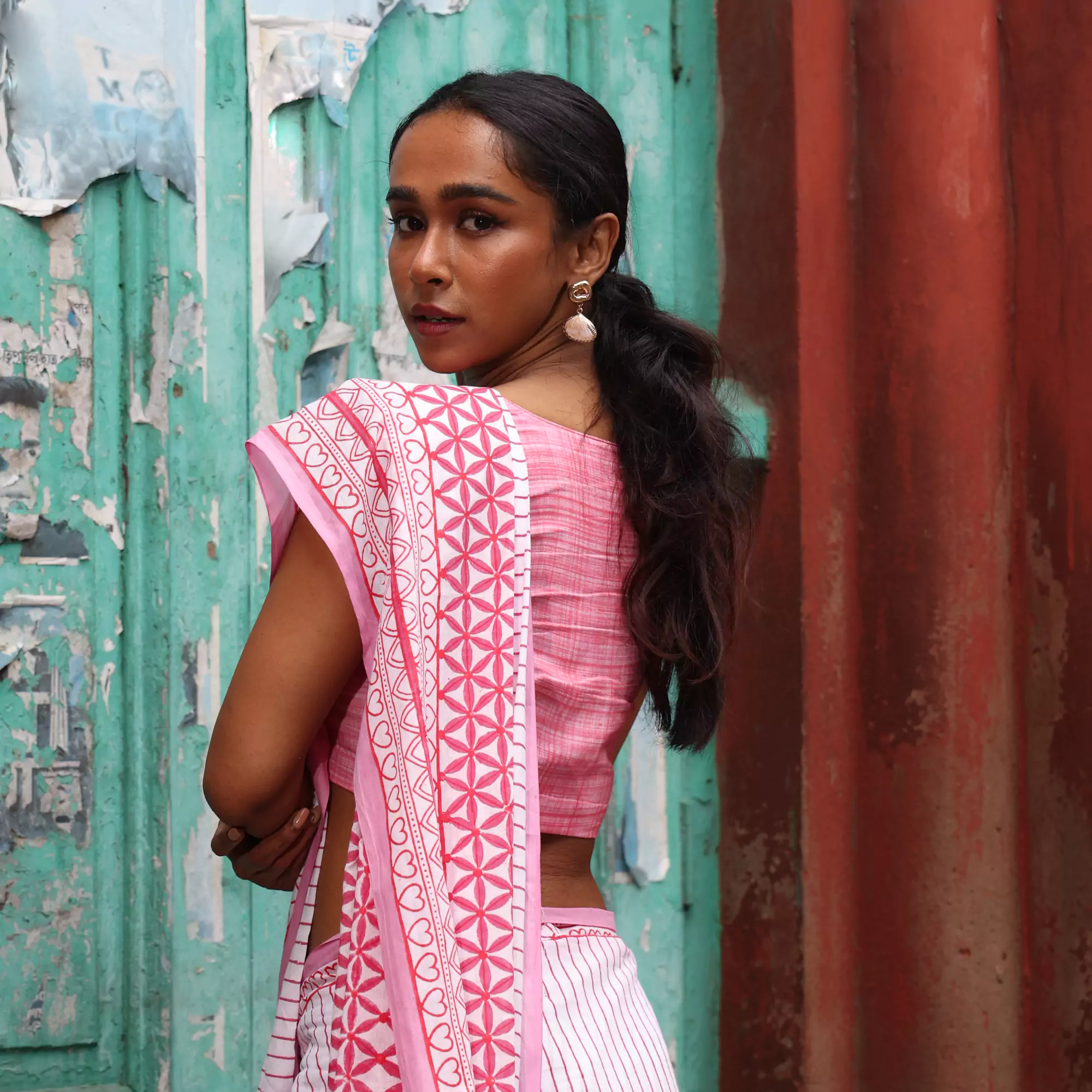 Evening Raga - Mul Cotton Hand Block Printed Saree - Image 4