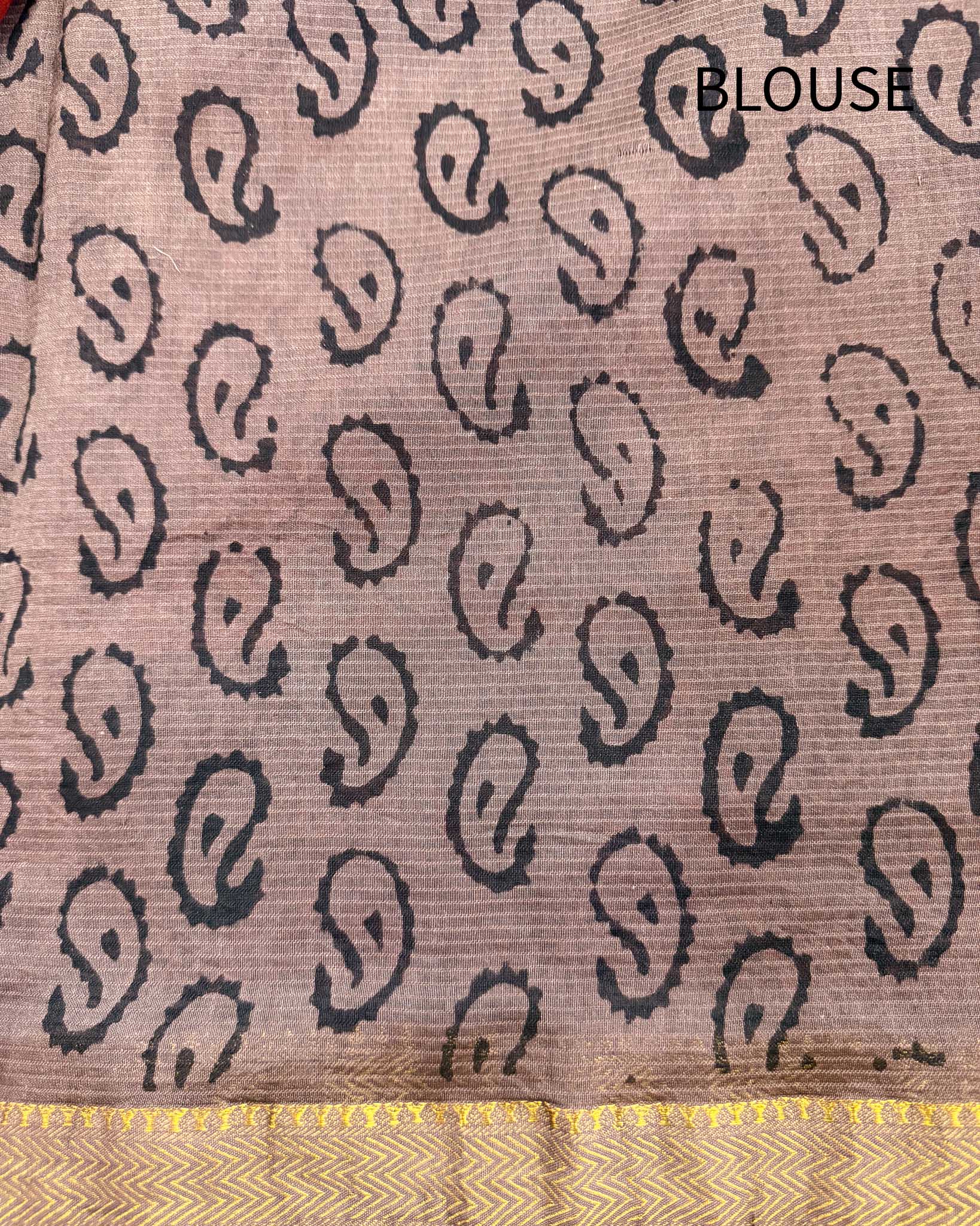 Fired Clay - Hand Block Printed Silk Cotton Maheshwari Saree - Image 7