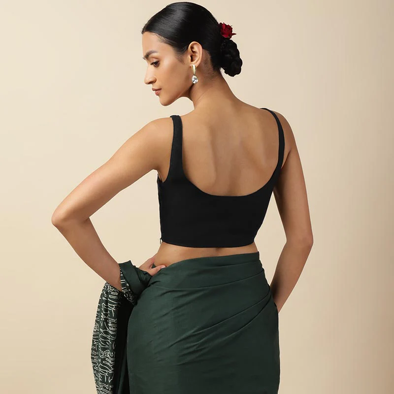 Black Cotton Sleeveless Readymade Blouse with U neck - Image 4