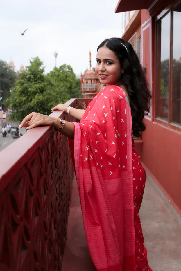 Forget me Not Printed Mulmul Cotton Saree - Image 10