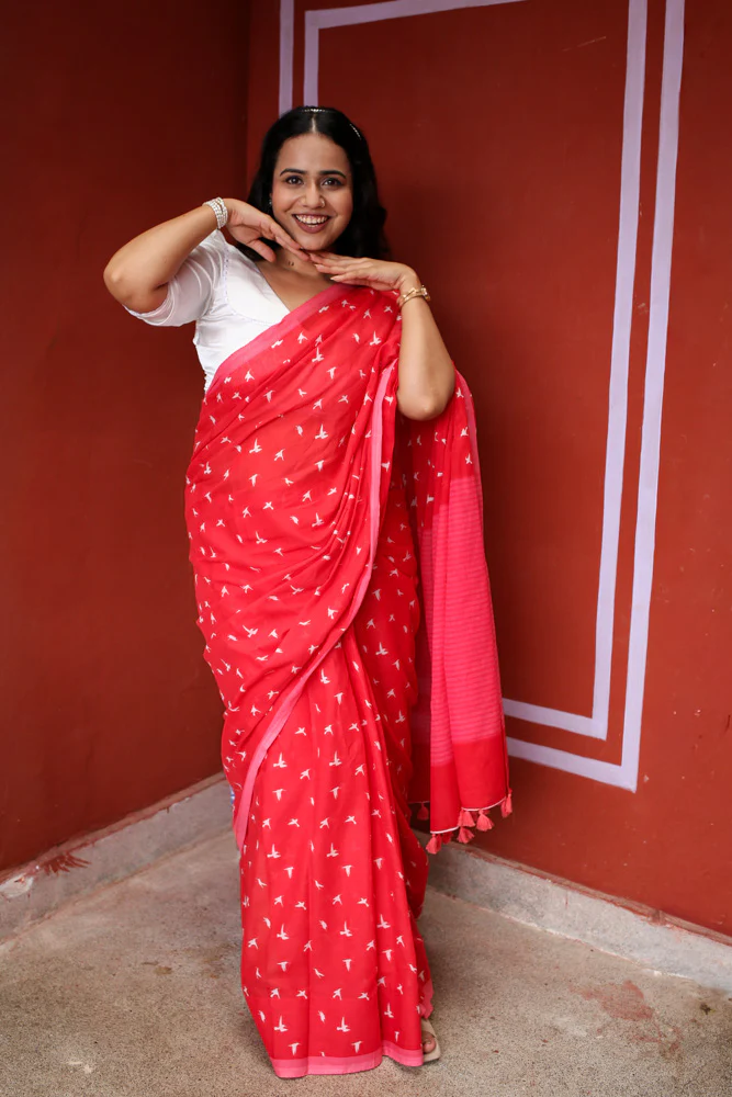 Forget me Not Printed Mulmul Cotton Saree - Image 5