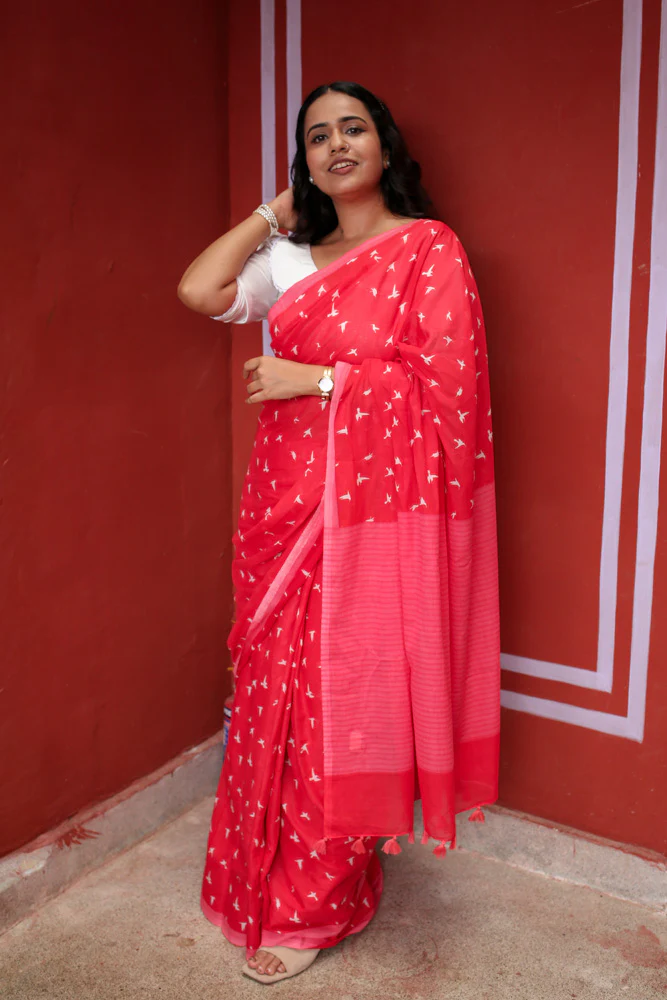 Forget me Not Printed Mulmul Cotton Saree - Image 7