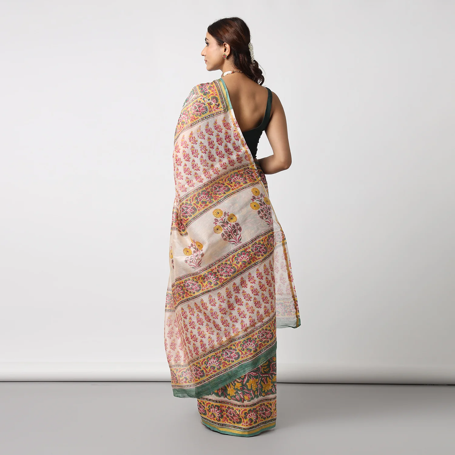 Garden of Secrets - Hand Block Print Chanderi Silk Saree - Image 5