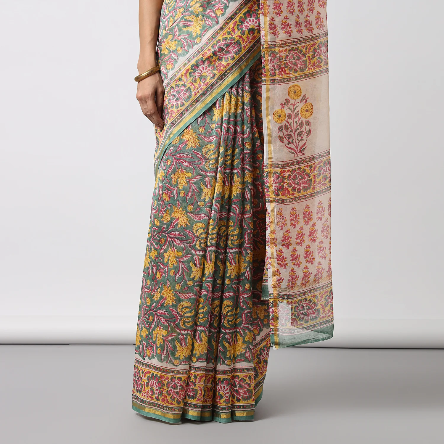 Garden of Secrets - Hand Block Print Chanderi Silk Saree - Image 7