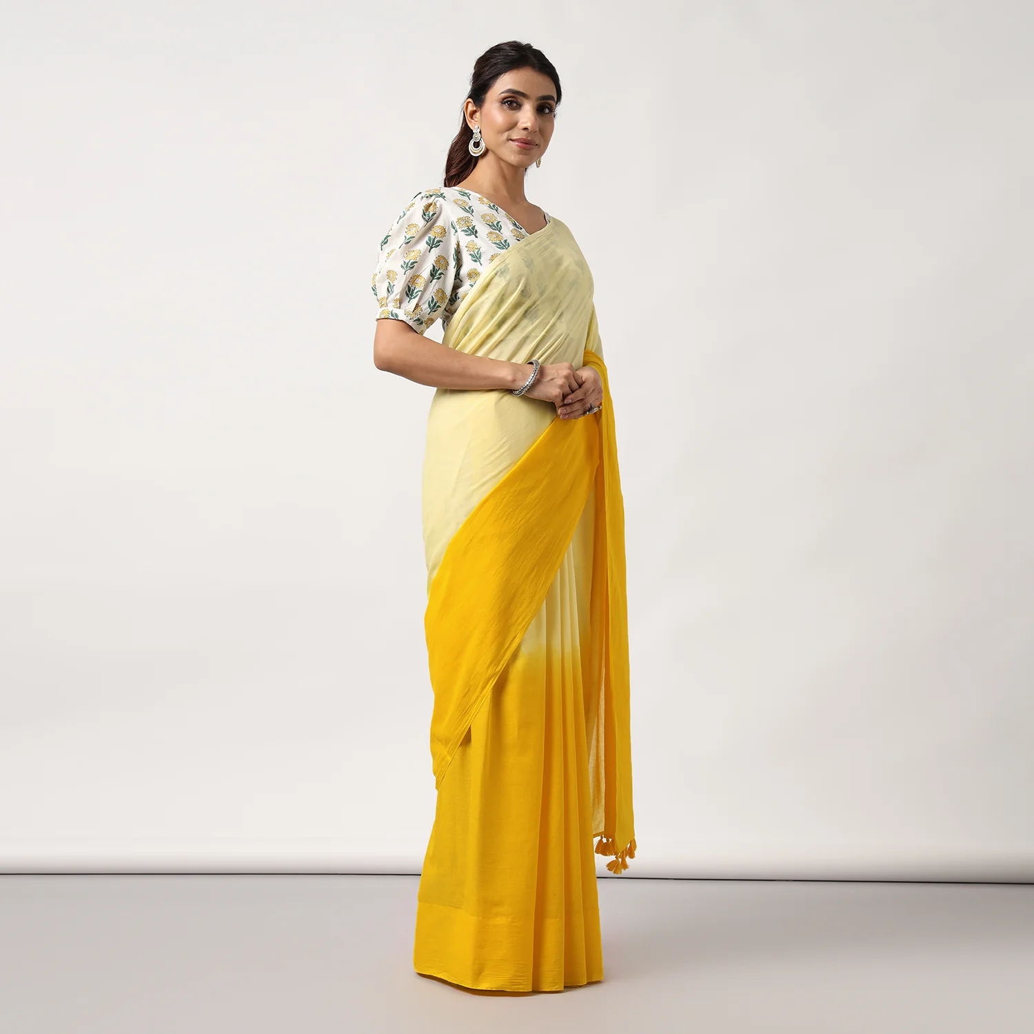 Golden Hour - Yellow Ombre Hand Dyed Mulmul Cotton Saree - Image 5