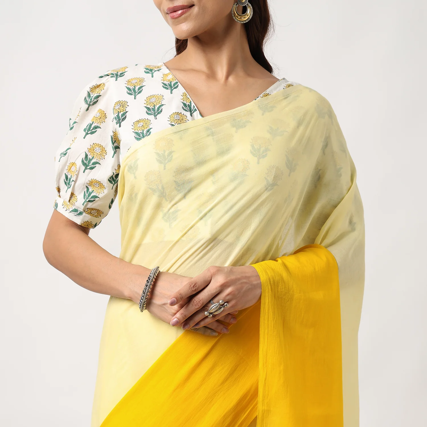 Golden Hour - Yellow Ombre Hand Dyed Mulmul Cotton Saree - Image 8