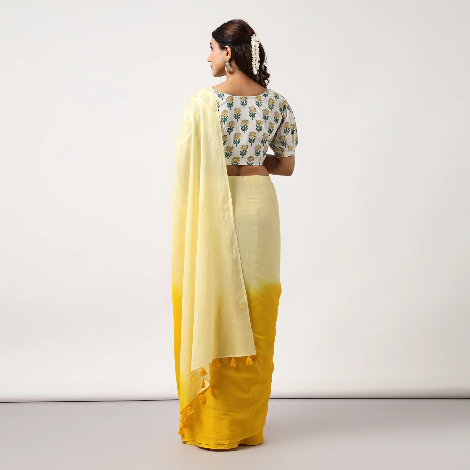 Golden Hour - Yellow Ombre Hand Dyed Mulmul Cotton Saree - Image 7