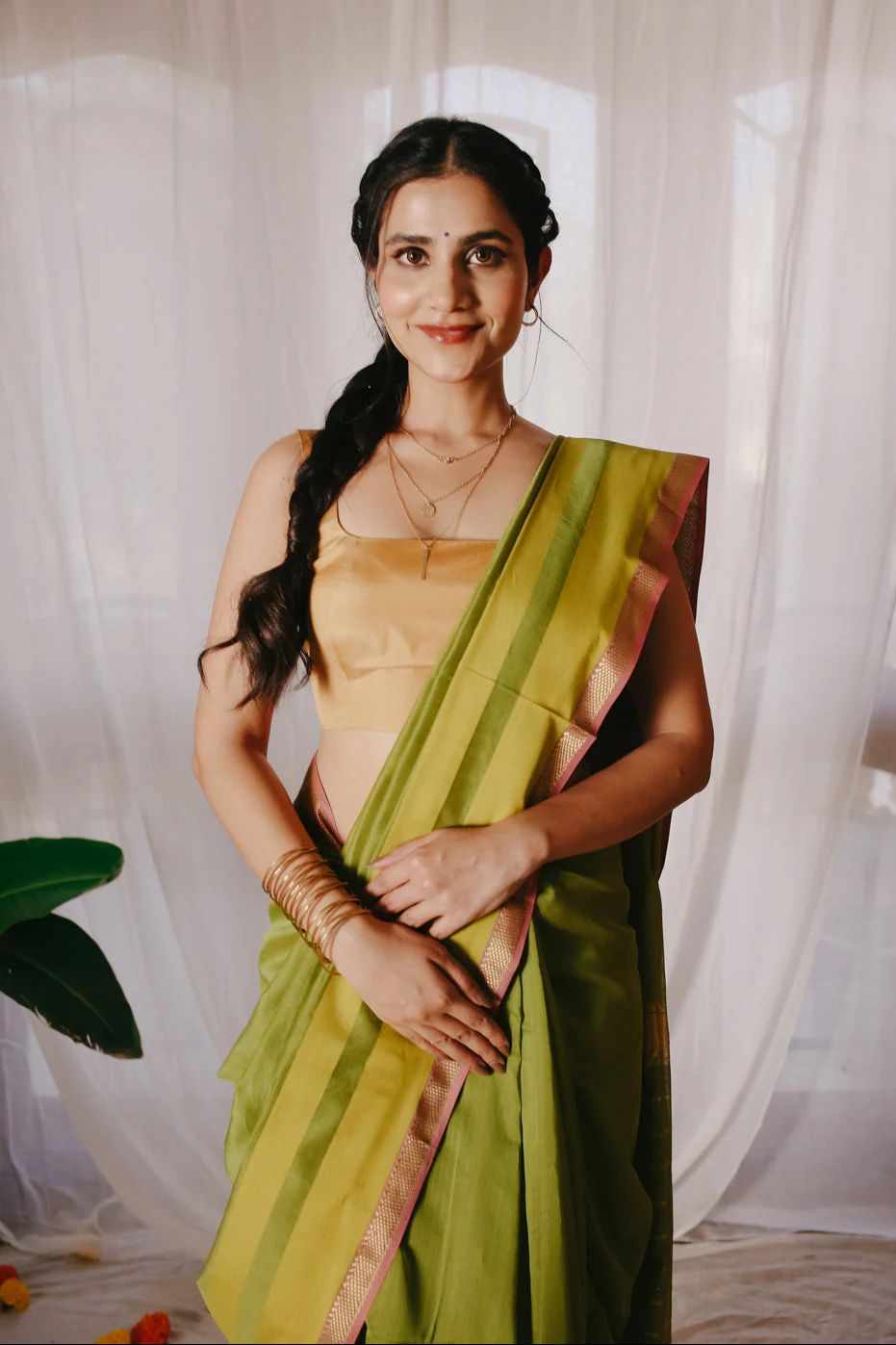 Green Pure Silk Cotton Maheshwari Saree - Image 6