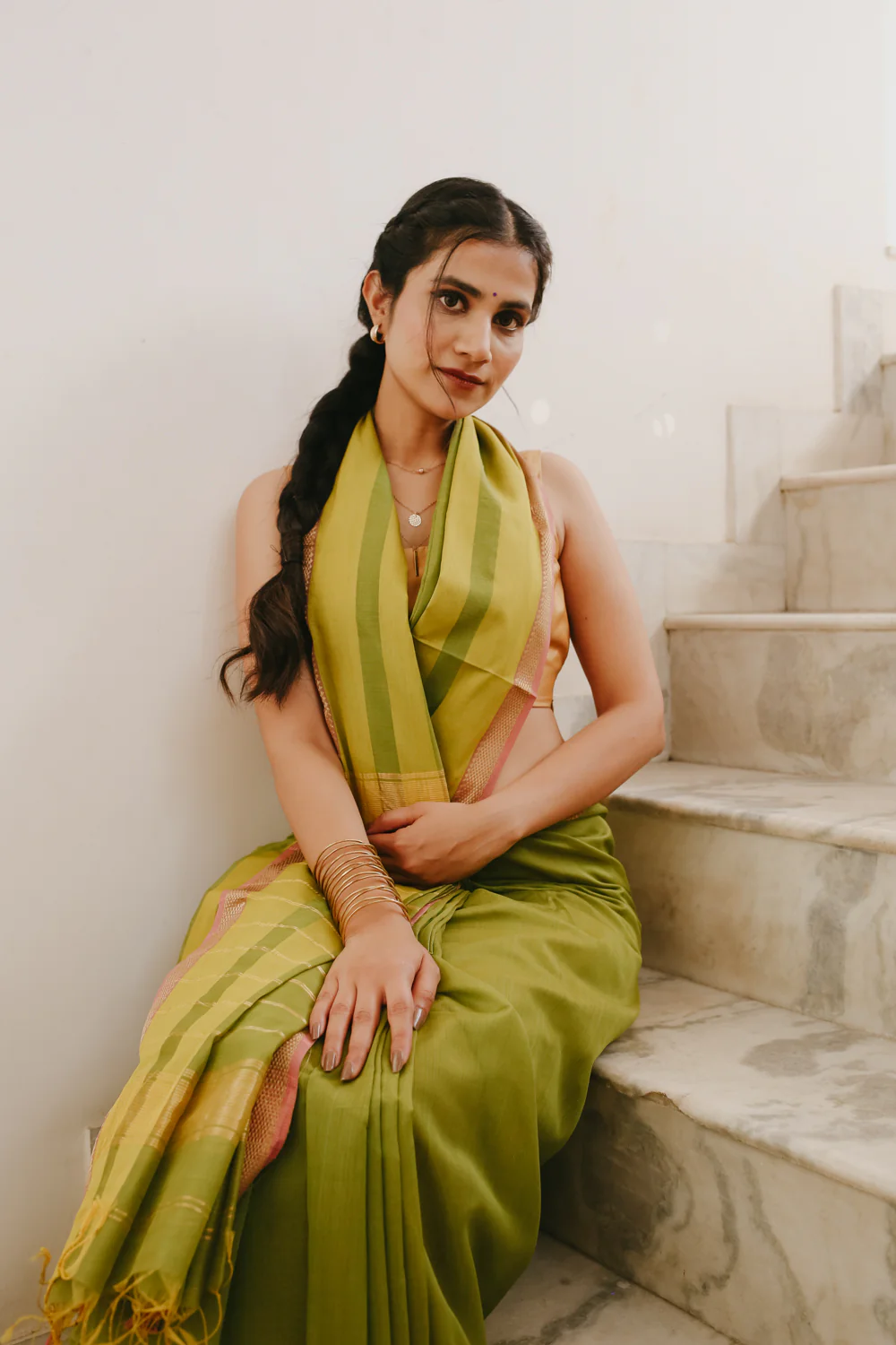 Green Pure Silk Cotton Maheshwari Saree - Image 7
