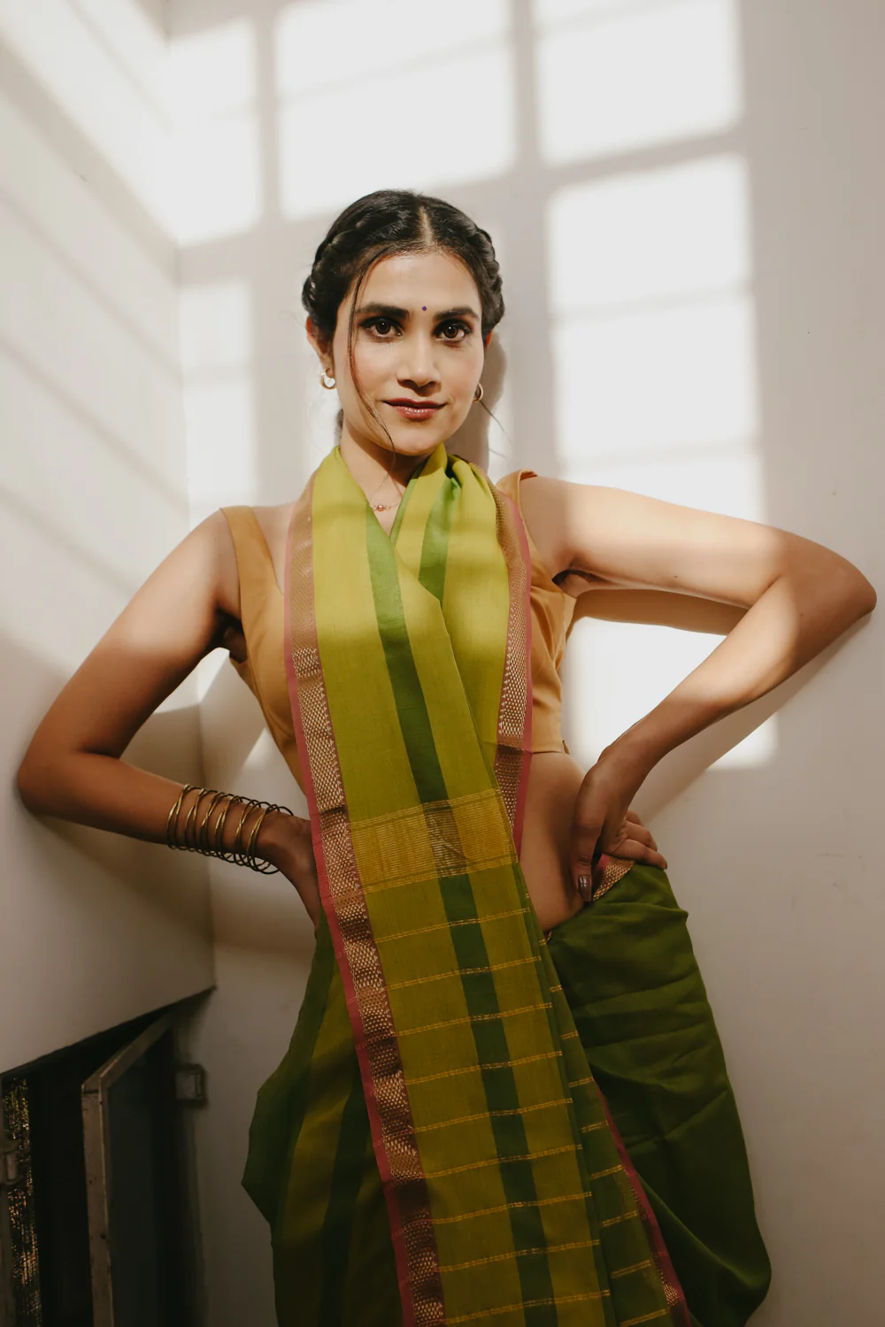 Green Pure Silk Cotton Maheshwari Saree - Image 8