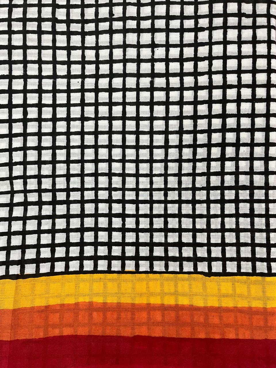 Haseena Hand Block Print Mul Mul Cotton Saree - Image 7