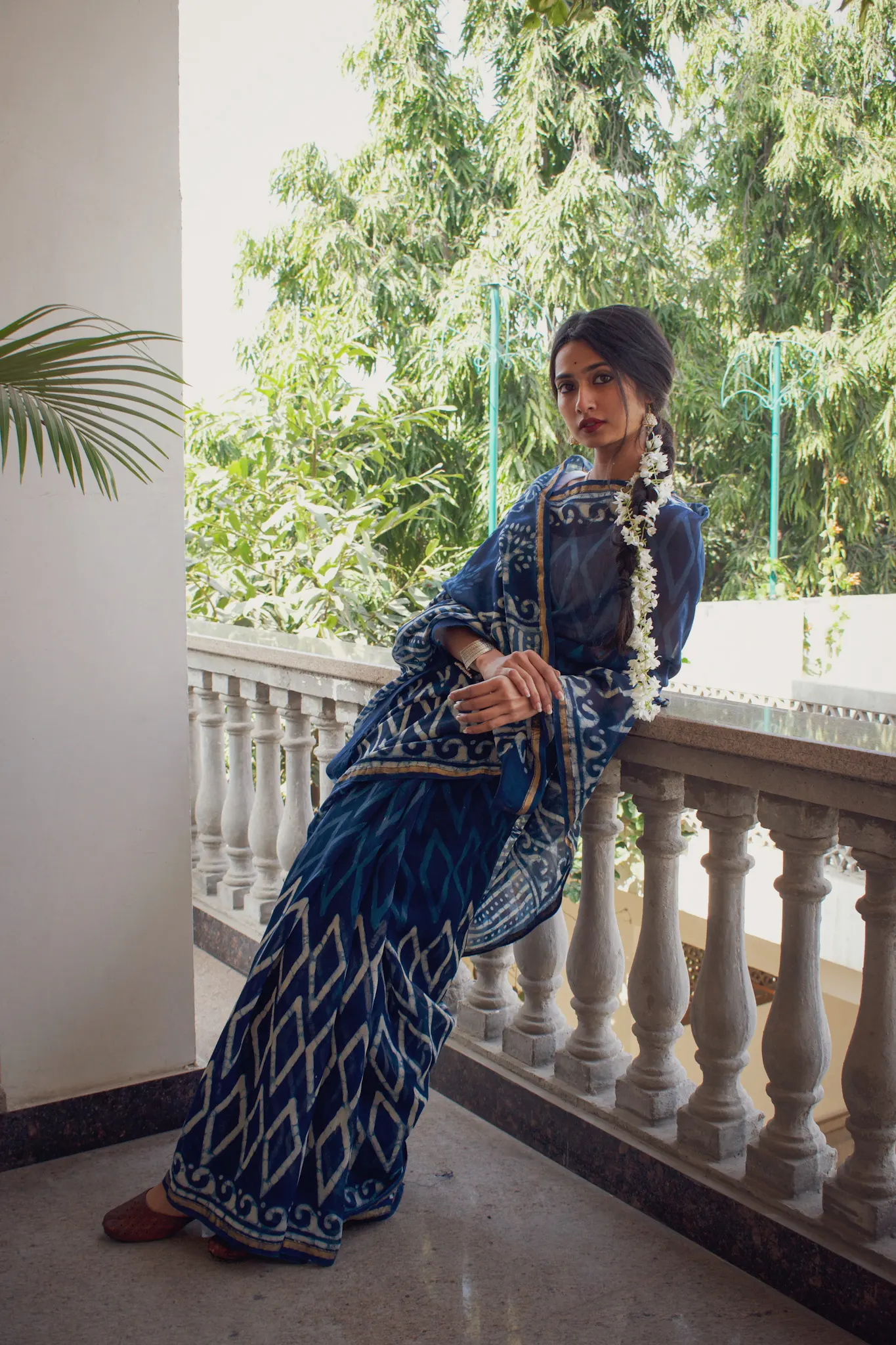 Heer - Indigo Dabu Hand Block Print Chanderi Silk Saree - Image 3