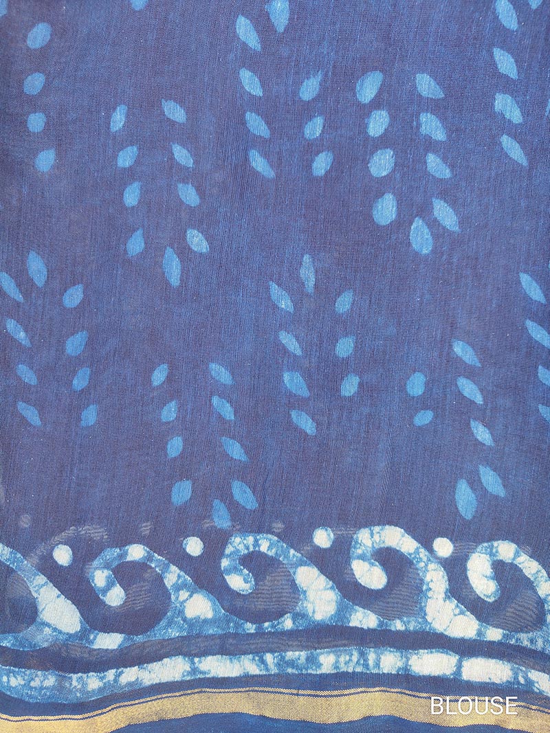 Heer - Indigo Dabu Hand Block Print Chanderi Silk Saree - Image 6