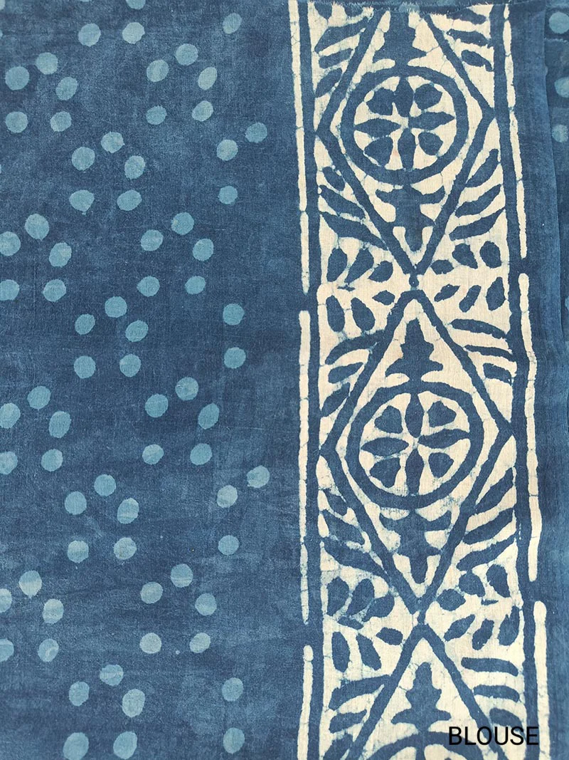 Indigo Dazzle - Dabu Hand Block Print Mulmul Cotton Bagru Saree - Image 8